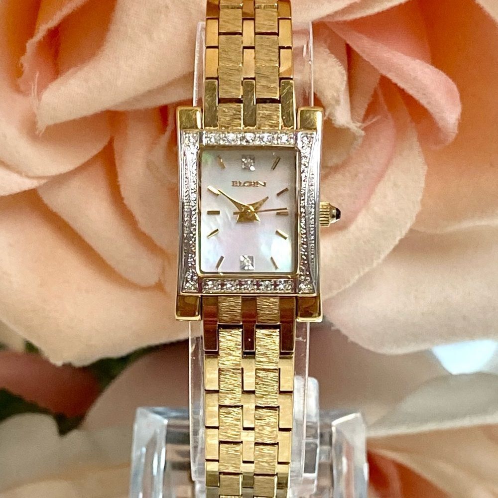 Elgin Crystal Accented Bezel and Mother of Pearl Dial Dress Watch - Picture 5 of 16